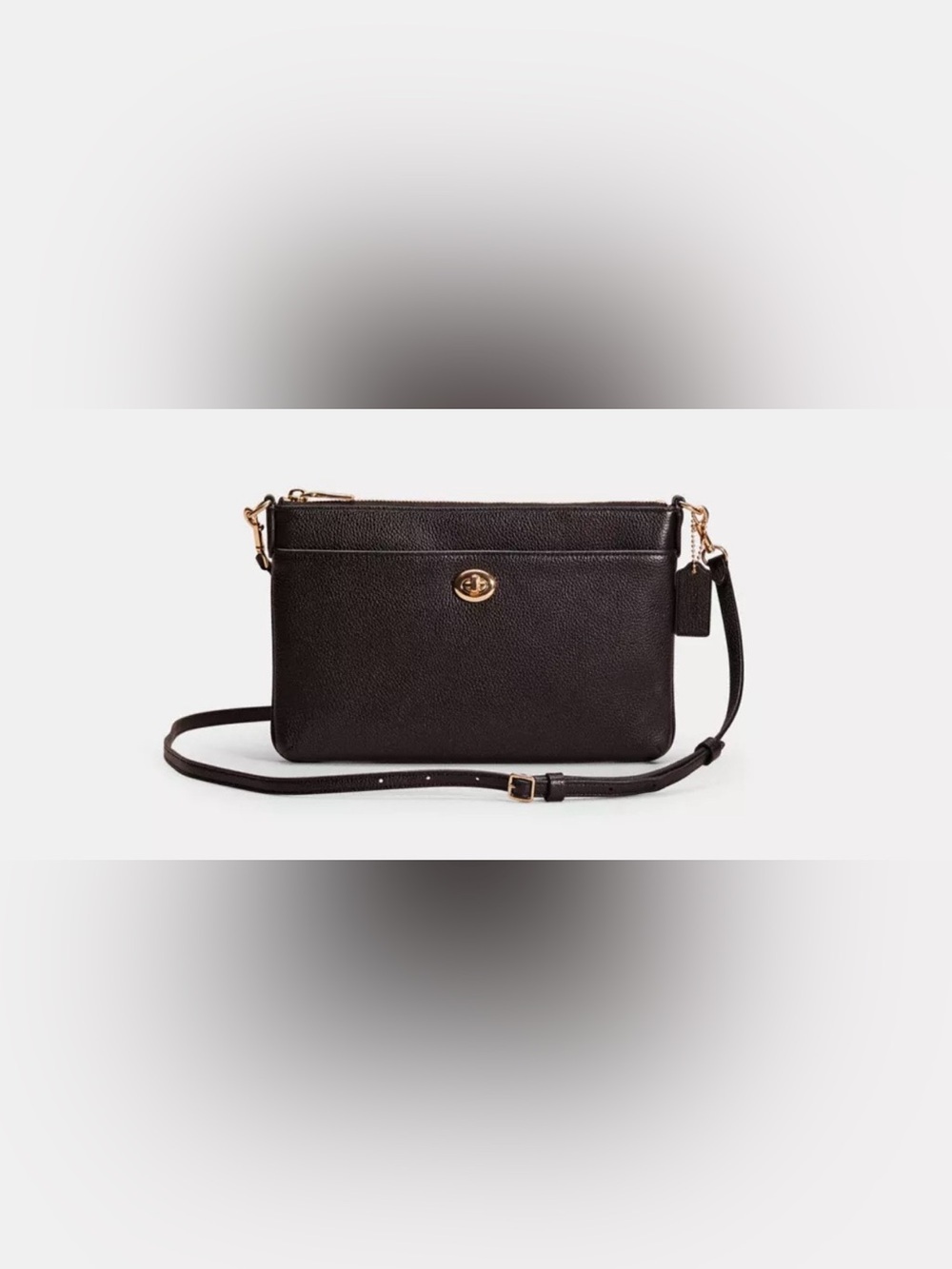 Coach vintage Brown Leather Crossbody Bag With Twist Turn Zipper Closure silver